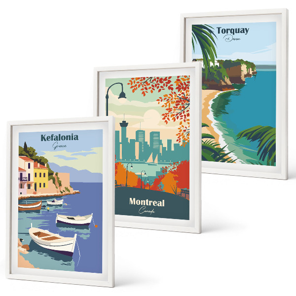 Set di 3 quadri Panorami urbani di Grecia, Canada e Australia