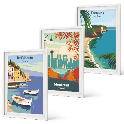 Set di 3 quadri Panorami urbani di Grecia, Canada e Australia