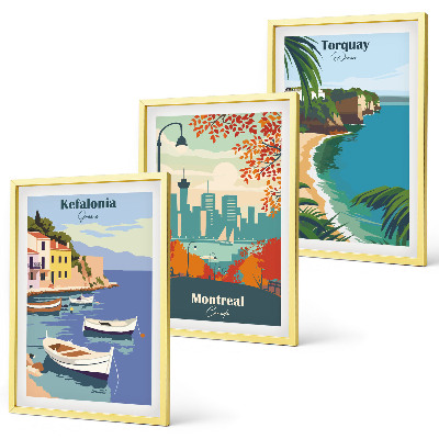 Set di 3 quadri Panorami urbani di Grecia, Canada e Australia