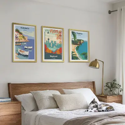 Set di 3 quadri con panorami urbani di Grecia, Canada e Australia