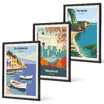 Set di 3 quadri Panorami urbani di Grecia, Canada e Australia