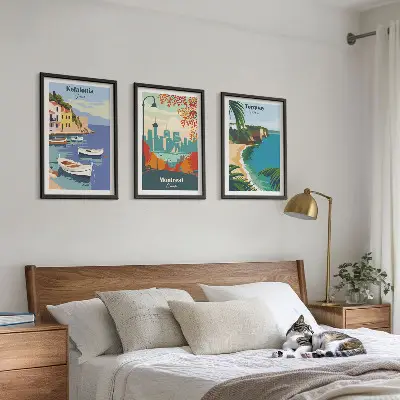 Set di 3 quadri con panorami urbani di Grecia, Canada e Australia