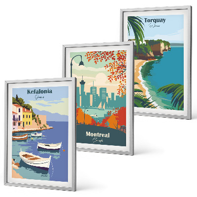 Set di 3 quadri Panorami urbani di Grecia, Canada e Australia