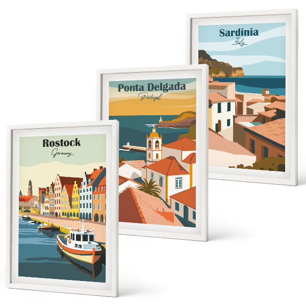 Set di quadri incorniciati Vedute di città costiere europee