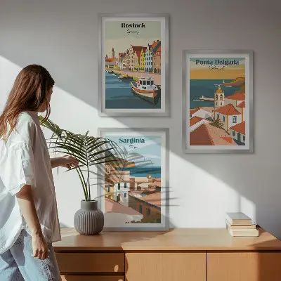 Set di quadri incorniciati con vedute di città costiere europee