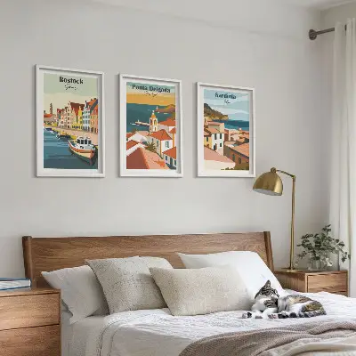 Set di quadri incorniciati con vedute di città costiere europee
