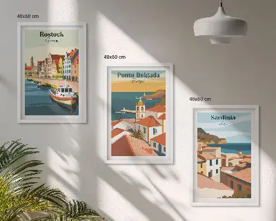 Set di quadri incorniciati con vedute di città costiere europee