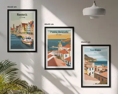 Set di quadri incorniciati con vedute di città costiere europee