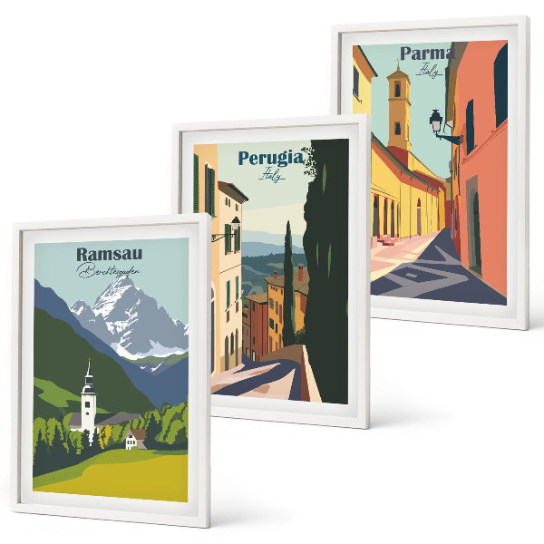 Set di 3 quadri Paesaggi montani e Italia