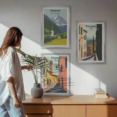 Set di 3 quadri con paesaggi montani e scorci italiani