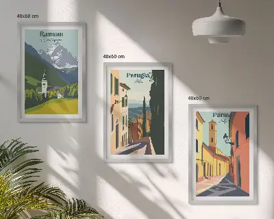 Set di 3 quadri con paesaggi montani e scorci italiani