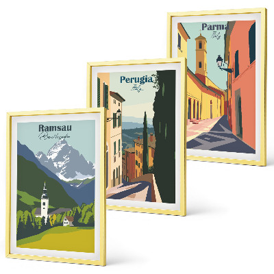 Set di 3 quadri Paesaggi montani e Italia