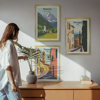 Set di 3 quadri con paesaggi montani e scorci italiani