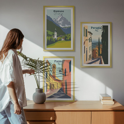 Set di 3 quadri Paesaggi montani e Italia
