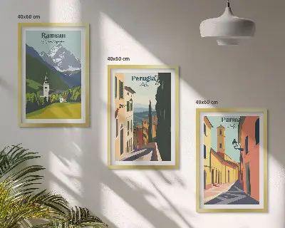 Set di 3 quadri con paesaggi montani e scorci italiani