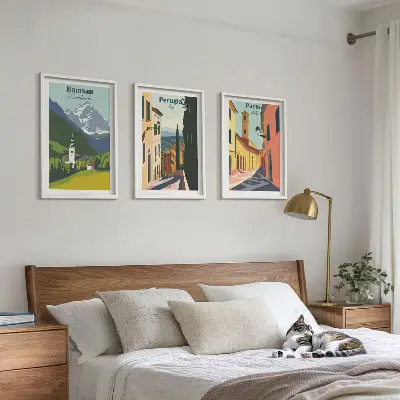 Set di 3 quadri con paesaggi montani e scorci italiani