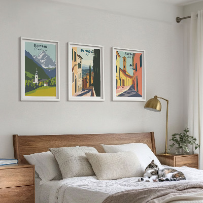 Set di 3 quadri Paesaggi montani e Italia