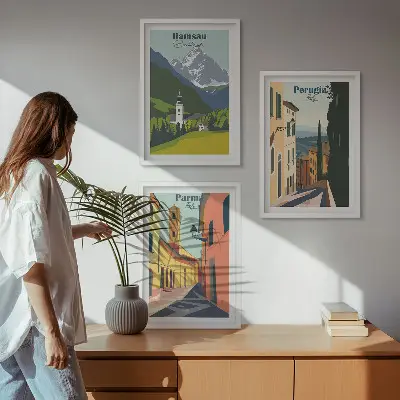 Set di 3 quadri con paesaggi montani e scorci italiani