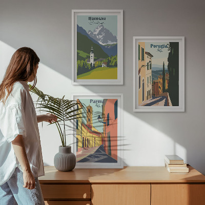 Set di 3 quadri Paesaggi montani e Italia