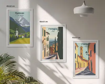 Set di 3 quadri con paesaggi montani e scorci italiani