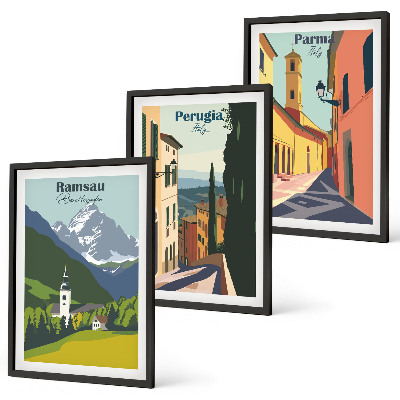 Set di 3 quadri Paesaggi montani e Italia