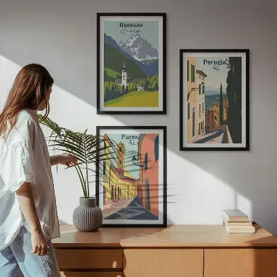 Set di 3 quadri con paesaggi montani e scorci italiani
