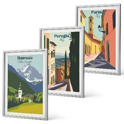 Set di 3 quadri Paesaggi montani e Italia