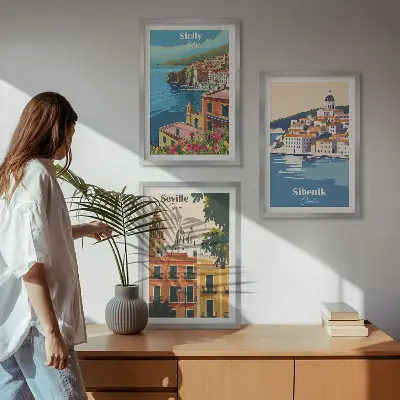 Composizione di quadri con paesaggi urbani ed edifici