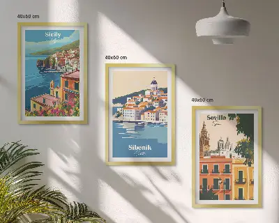 Composizione di quadri con paesaggi urbani ed edifici