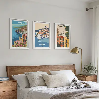 Composizione di quadri con paesaggi urbani ed edifici