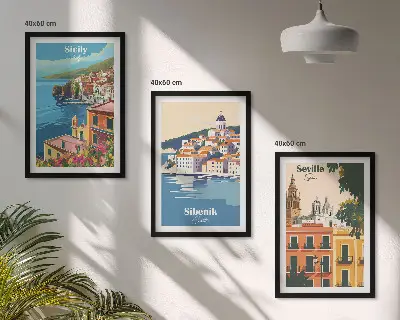 Composizione di quadri con paesaggi urbani ed edifici