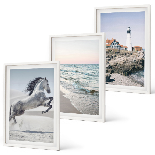 Set di quadri incorniciati Spiaggia dei cavalli, faro, onde