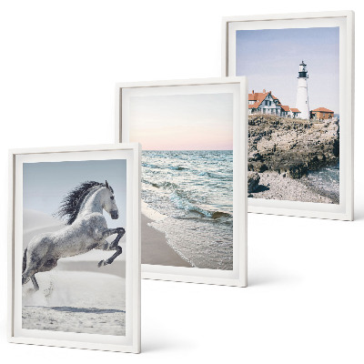 Set di quadri incorniciati Spiaggia dei cavalli, faro, onde