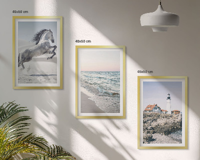 Set di quadri incorniciati Spiaggia dei cavalli, faro, onde