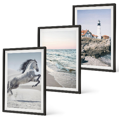 Set di quadri incorniciati Spiaggia dei cavalli, faro, onde