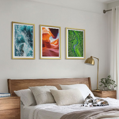 Set di 3 quadri movimento dell'acqua canyon foresta verde