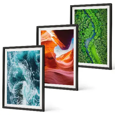 Set di 3 quadri con stampa di acqua in movimento in una foresta montana