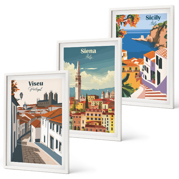 Composizione di quadri Illustrazioni in stile retrò di città del mondo