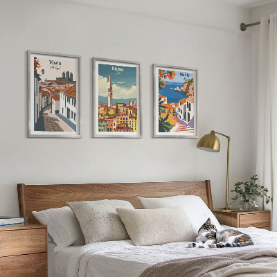 Composizione di quadri Illustrazioni in stile retrò di città del mondo
