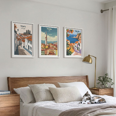 Composizione di quadri Illustrazioni in stile retrò di città del mondo