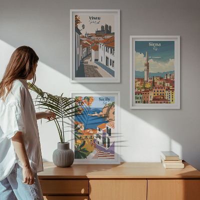 Composizione di quadri Illustrazioni in stile retrò di città del mondo