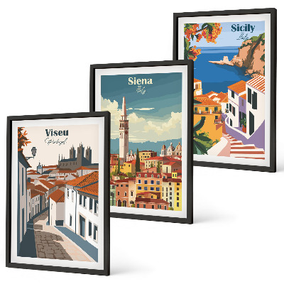 Composizione di quadri Illustrazioni in stile retrò di città del mondo