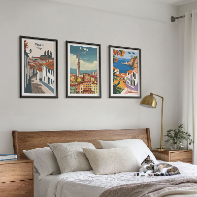 Composizione di quadri Illustrazioni in stile retrò di città del mondo