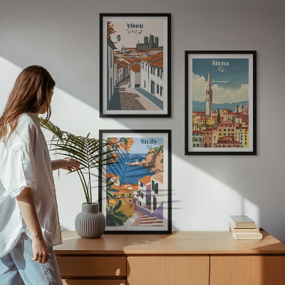 Composizione di quadri Illustrazioni in stile retrò di città del mondo