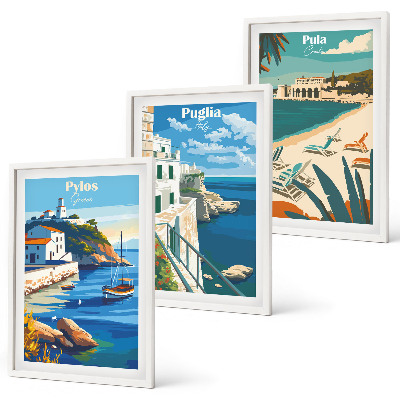 Set di 3 quadri Paesaggi costieri del turismo