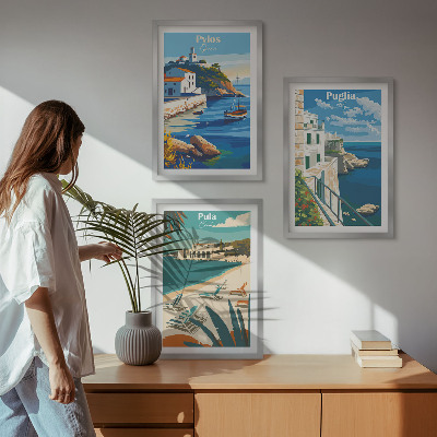 Set di 3 quadri Paesaggi costieri del turismo