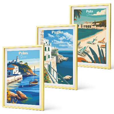 Set di 3 quadri Paesaggi costieri del turismo