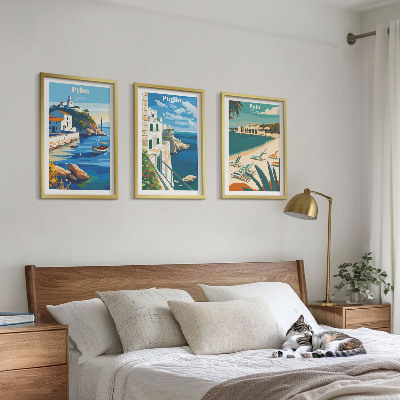 Set di 3 quadri Paesaggi costieri del turismo