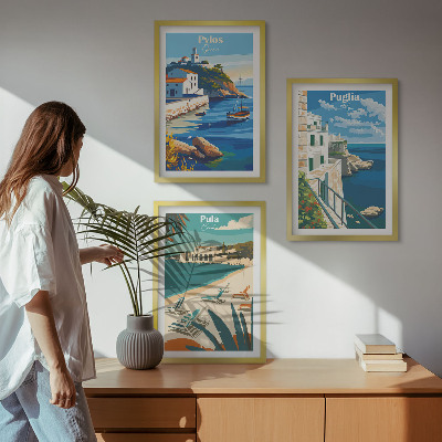 Set di 3 quadri Paesaggi costieri del turismo