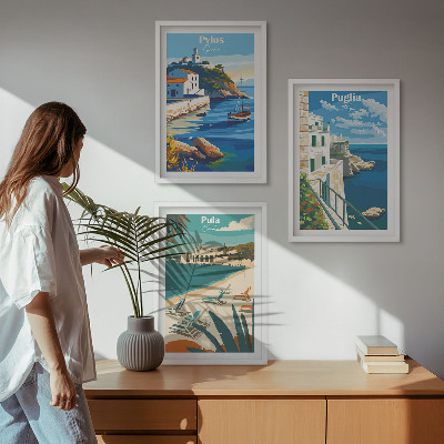 Set di 3 quadri Paesaggi costieri del turismo